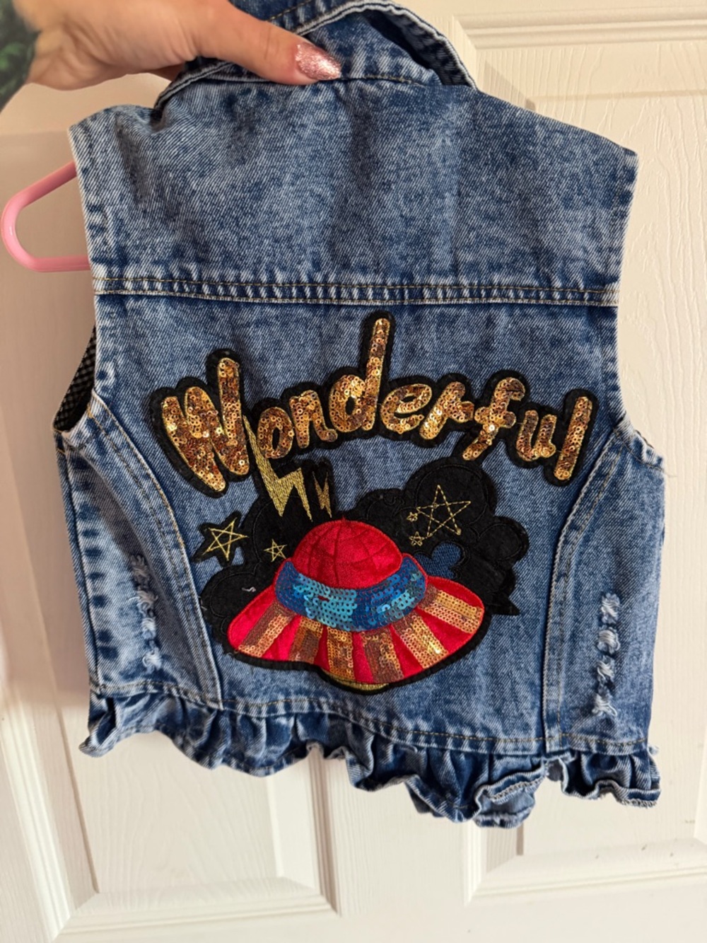 Sequin UFO 'Wonderful' Denim Vest - Multicolor
